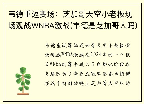 韦德重返赛场：芝加哥天空小老板现场观战WNBA激战(韦德是芝加哥人吗)