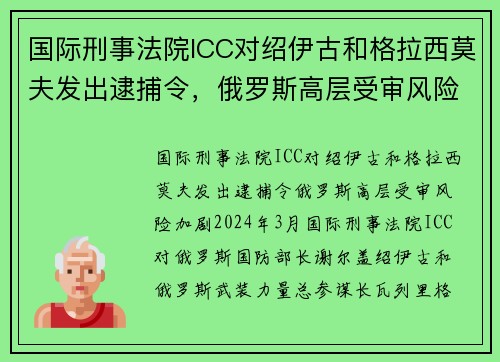 国际刑事法院ICC对绍伊古和格拉西莫夫发出逮捕令，俄罗斯高层受审风险加剧
