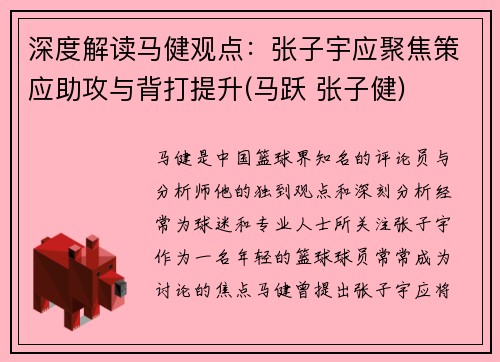 深度解读马健观点：张子宇应聚焦策应助攻与背打提升(马跃 张子健)
