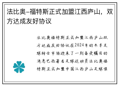 法比奥-福特斯正式加盟江西庐山，双方达成友好协议