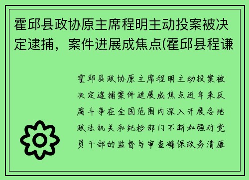 霍邱县政协原主席程明主动投案被决定逮捕，案件进展成焦点(霍邱县程谦萍)