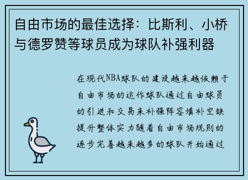 自由市场的最佳选择：比斯利、小桥与德罗赞等球员成为球队补强利器